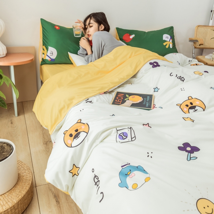 91家纺网 家纺一手货源 找家纺 爱缦 2020日系针织棉数码小版印花四件套 baby小熊