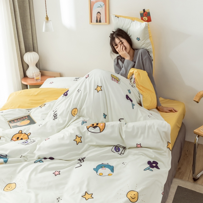 91家纺网 家纺一手货源 找家纺 爱缦 2020日系针织棉数码小版印花四件套 baby小熊