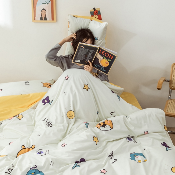 91家纺网 家纺一手货源 找家纺 爱缦 2020日系针织棉数码小版印花四件套 baby小熊