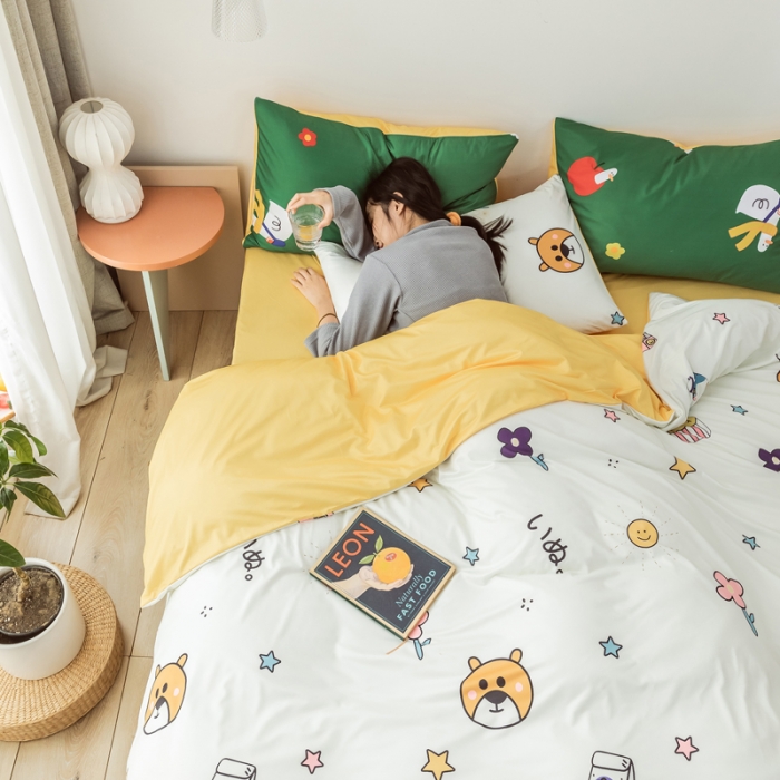 91家纺网 家纺一手货源 找家纺 爱缦 2020日系针织棉数码小版印花四件套 baby小熊