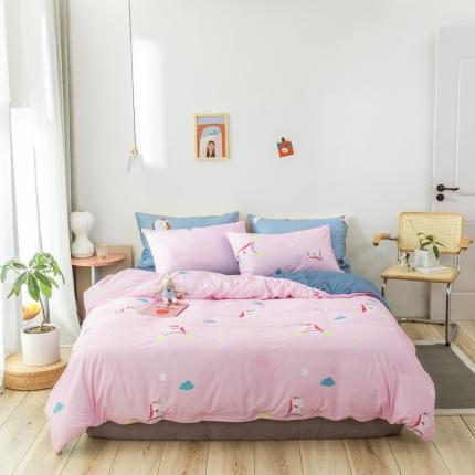 91家纺网 家纺一手货源 找家纺 爱缦 2020日系针织棉数码小版印花四件套 独角兽