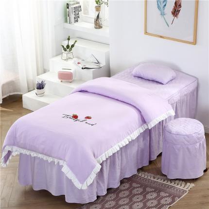 依靠家纺2020新款水洗棉草莓绣花美容床罩四件套草莓-紫色
