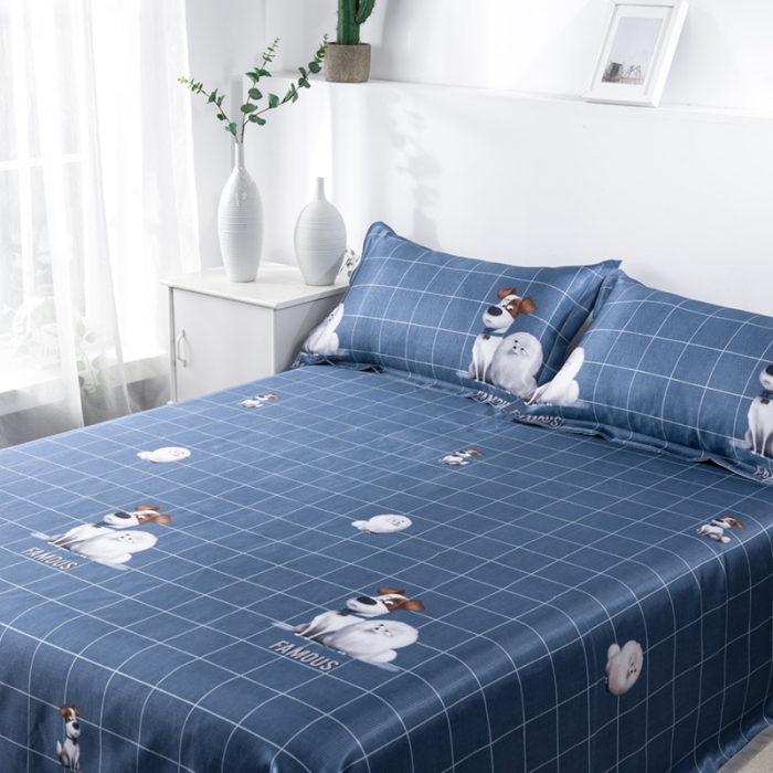 91家纺网 家纺一手货源 找家纺 小芽 2024新款冰凉丝印花凉席小清新系列 可爱狗狗