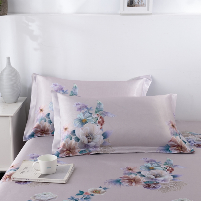 91家纺网 家纺一手货源 找家纺 小芽 2024新款冰凉丝印花凉席小清新系列 花绣