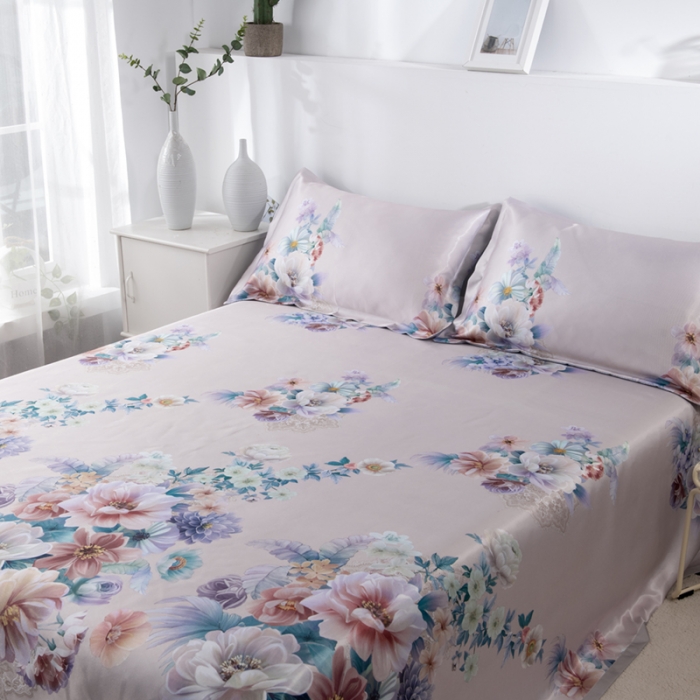 91家纺网 家纺一手货源 找家纺 小芽 2024新款冰凉丝印花凉席小清新系列 花绣