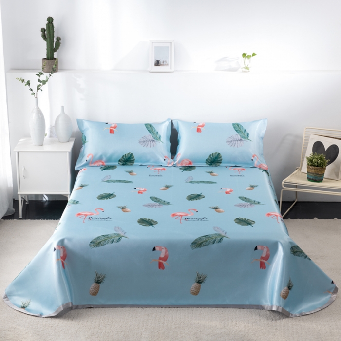 91家纺网 家纺一手货源 找家纺 小芽 2024新款冰凉丝印花凉席小清新系列 火烈鸟