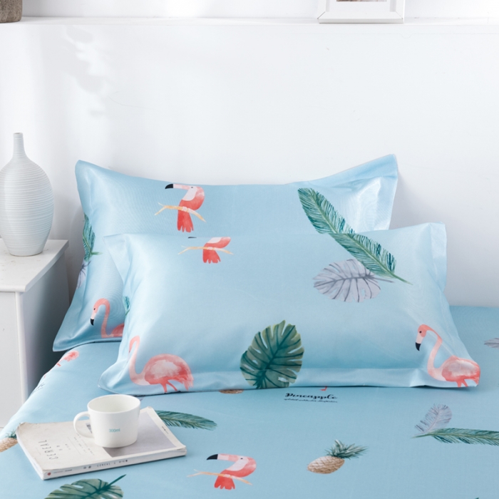 91家纺网 家纺一手货源 找家纺 小芽 2024新款冰凉丝印花凉席小清新系列 火烈鸟