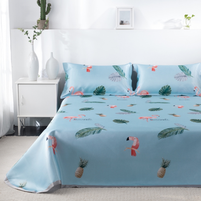 91家纺网 家纺一手货源 找家纺 小芽 2024新款冰凉丝印花凉席小清新系列 火烈鸟