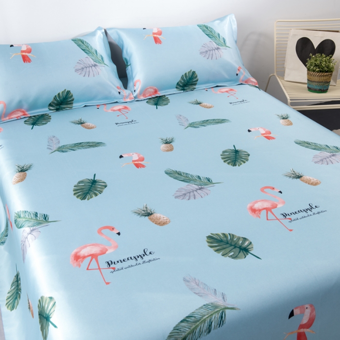 91家纺网 家纺一手货源 找家纺 小芽 2024新款冰凉丝印花凉席小清新系列 火烈鸟