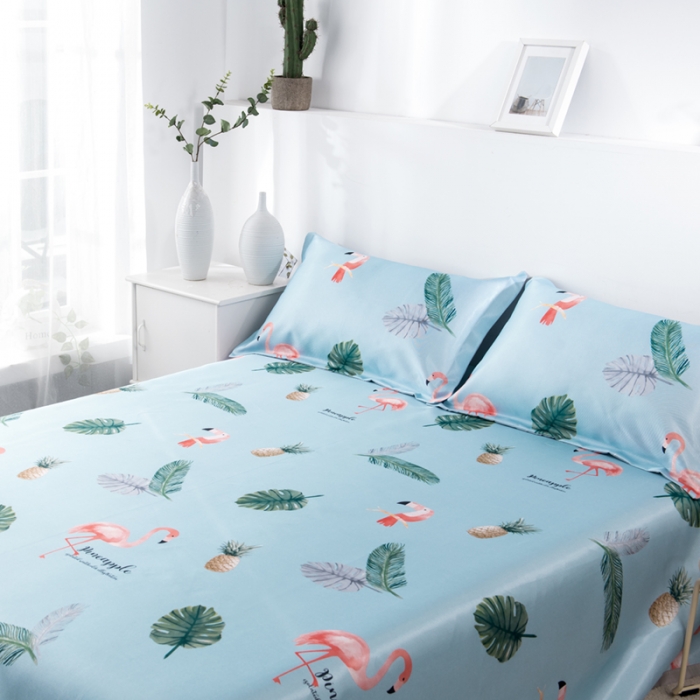 91家纺网 家纺一手货源 找家纺 小芽 2024新款冰凉丝印花凉席小清新系列 火烈鸟