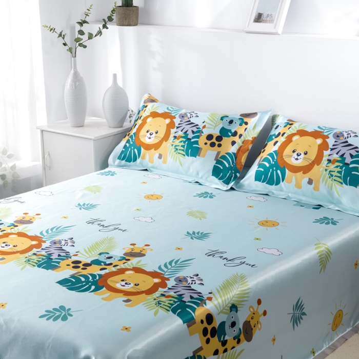 91家纺网 家纺一手货源 找家纺 小芽 2024新款冰凉丝印花凉席小清新系列 动物乐园