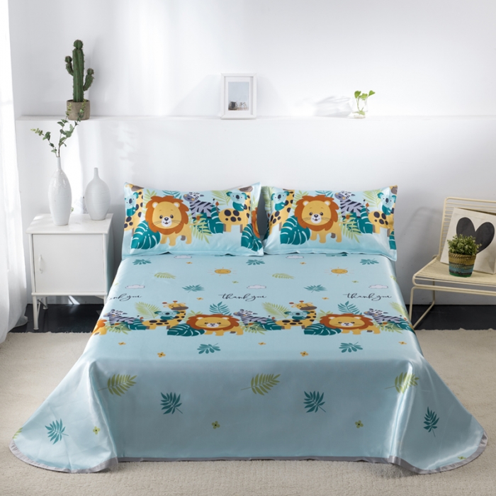 91家纺网 家纺一手货源 找家纺 小芽 2024新款冰凉丝印花凉席小清新系列 动物乐园