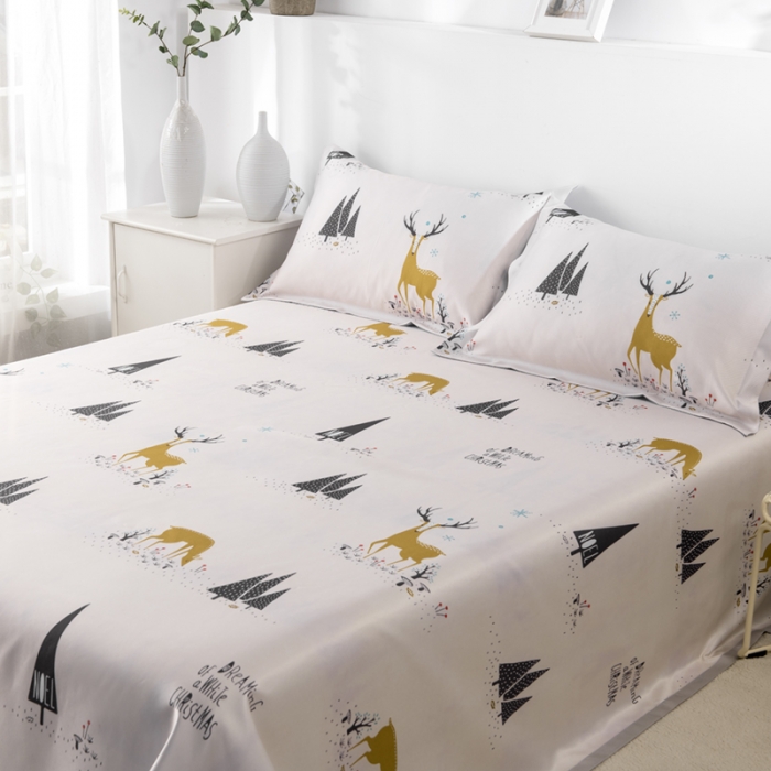 91家纺网 家纺一手货源 找家纺 小芽 2024新款冰凉丝印花凉席小清新系列 小鹿乱撞