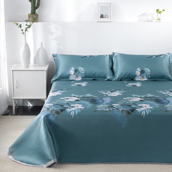 91家纺网 家纺一手货源 找家纺 小芽 2024新款冰凉丝印花凉席小清新系列 夏叶阴浓