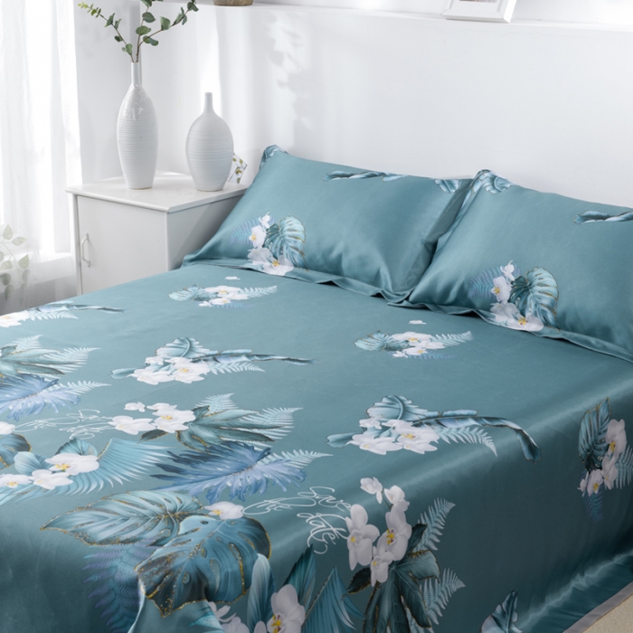 91家纺网 家纺一手货源 找家纺 小芽 2024新款冰凉丝印花凉席小清新系列 夏叶阴浓