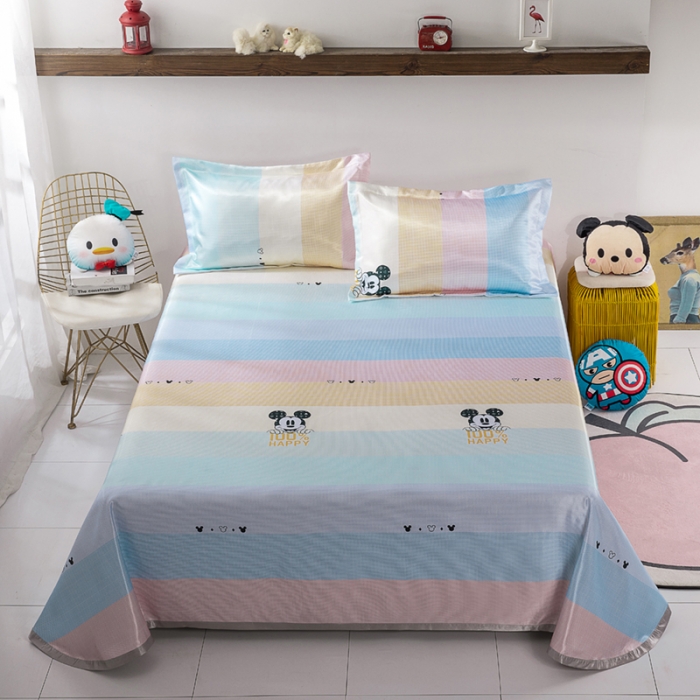 91家纺网 家纺一手货源 找家纺 小芽 迪士尼床单款冰丝凉席 彩条米奇