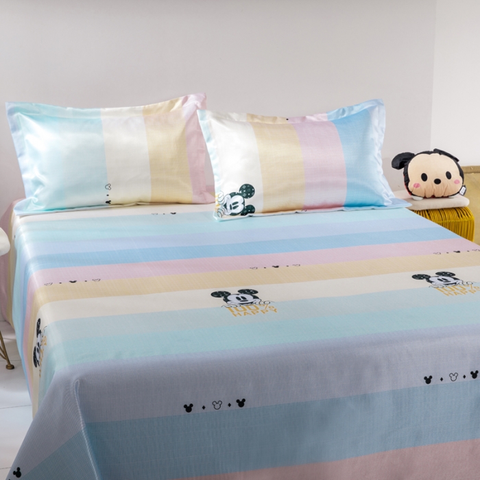 91家纺网 家纺一手货源 找家纺 小芽 迪士尼床单款冰丝凉席 彩条米奇