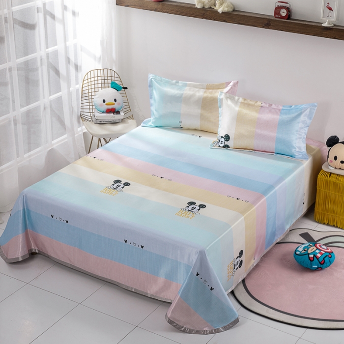 91家纺网 家纺一手货源 找家纺 小芽 迪士尼床单款冰丝凉席 彩条米奇