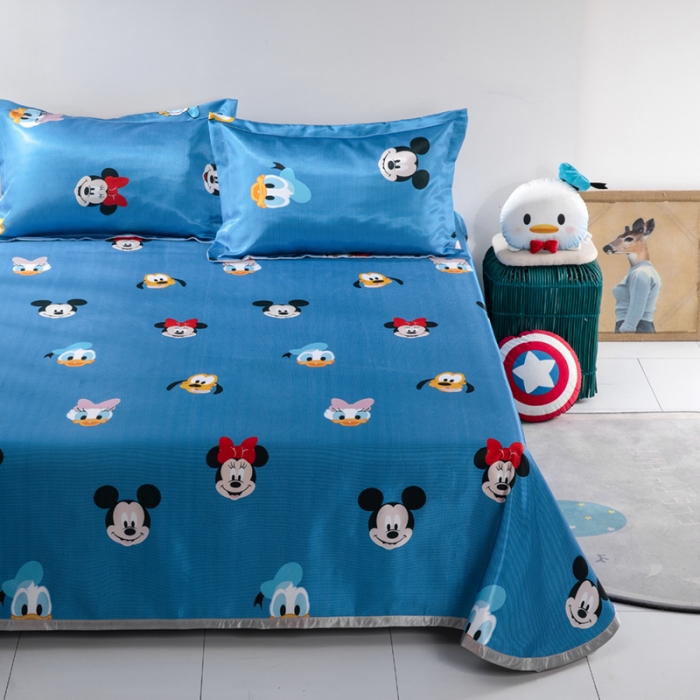 91家纺网 家纺一手货源 找家纺 小芽 迪士尼床单款冰丝凉席 米奇米妮蓝