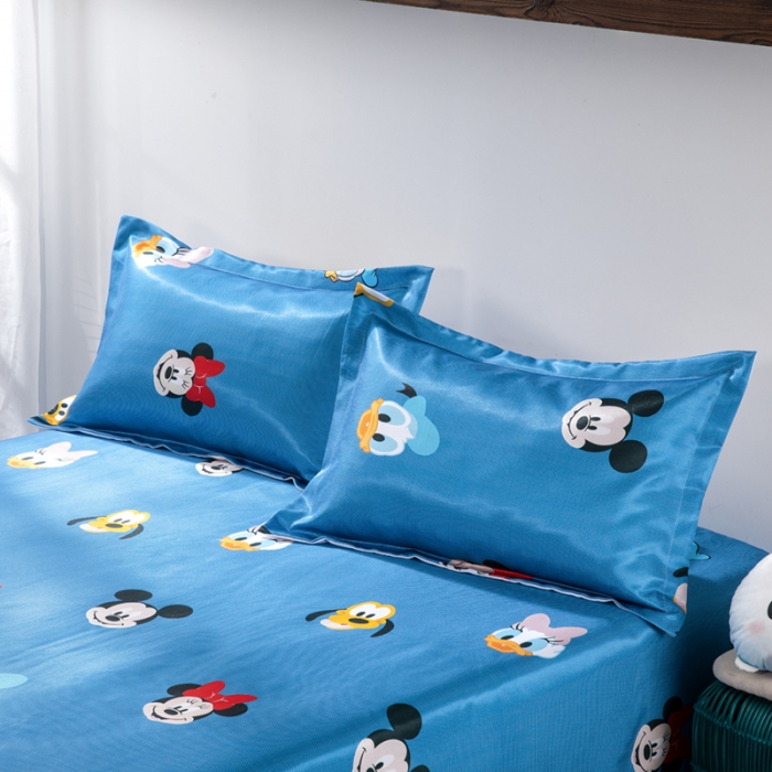 91家纺网 家纺一手货源 找家纺 小芽 迪士尼床单款冰丝凉席 米奇米妮蓝