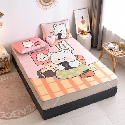 91家纺网 家纺一手货源 找家纺 佰亿莱2024新款数码印花卡通大版数码冰丝席凉席 宅家小熊