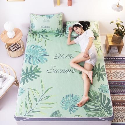 91家纺网 家纺一手货源 找家纺 北纬27度 2020新款ins养生纳米纤维冰丝席 绿叶丛林