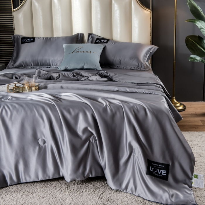 91家纺网 家纺一手货源 找家纺 丽莱美家纺2024爆款天丝夏被 灰色