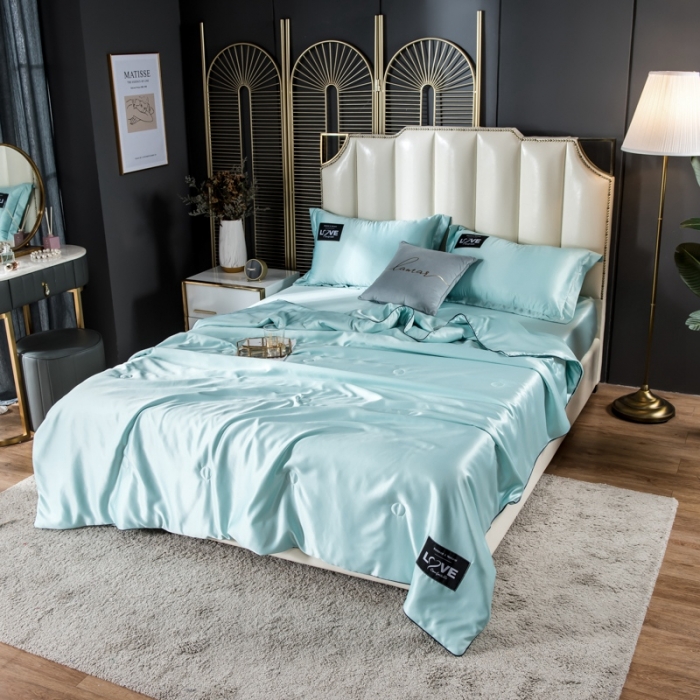 91家纺网 家纺一手货源 找家纺 丽莱美家纺2024爆款天丝夏被 水绿