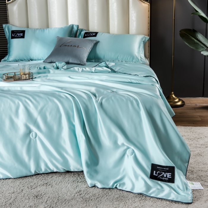 91家纺网 家纺一手货源 找家纺 丽莱美家纺2024爆款天丝夏被 水绿