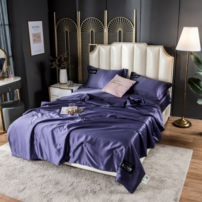 91家纺网 家纺一手货源 找家纺 丽莱美家纺2024爆款天丝夏被 烟熏紫