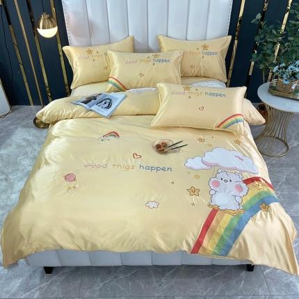 91家纺网 家纺一手货源 找家纺 （总）博纳 2020新款水洗真丝全棉贴布绣四件套彩虹熊系列