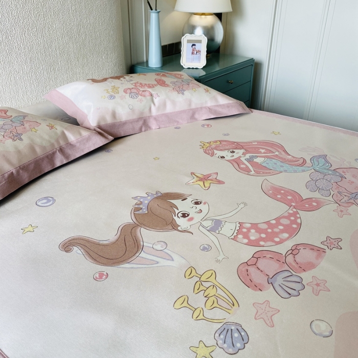 91家纺网 家纺一手货源 找家纺 本希 2020新款高端可水洗冰丝凉席提花系列实拍图 人鱼公主