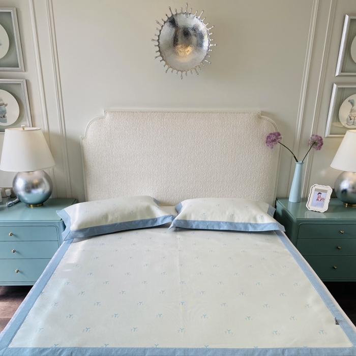 91家纺网 家纺一手货源 找家纺 本希 2020新款高端可水洗冰丝凉席提花系列实拍图 小绿芽