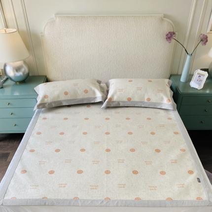 本希 2020新款高端可水洗冰丝凉席提花系列实拍图笑脸-橘色