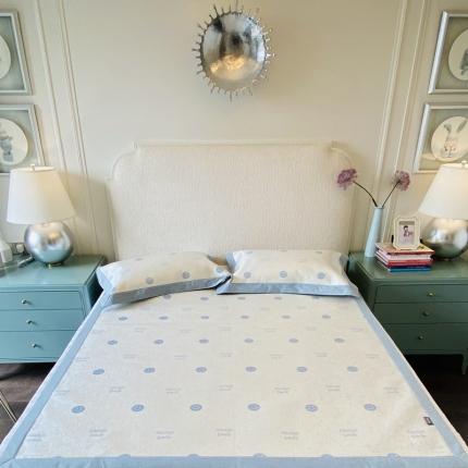 本希 2020高端可水洗冰丝凉席提花系列实拍图 笑脸-蓝色