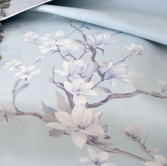 91家纺网 家纺一手货源 找家纺 伊婷人 2020新款彩绘头层水牛皮席三件套 花开富贵