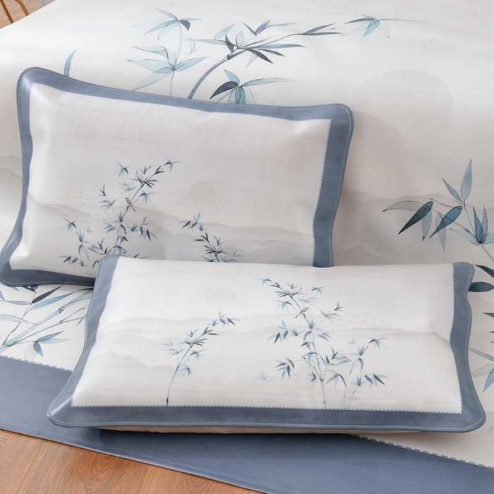 91家纺网 家纺一手货源 找家纺 伊婷人 2020新款彩绘头层水牛皮席三件套 竹报平安