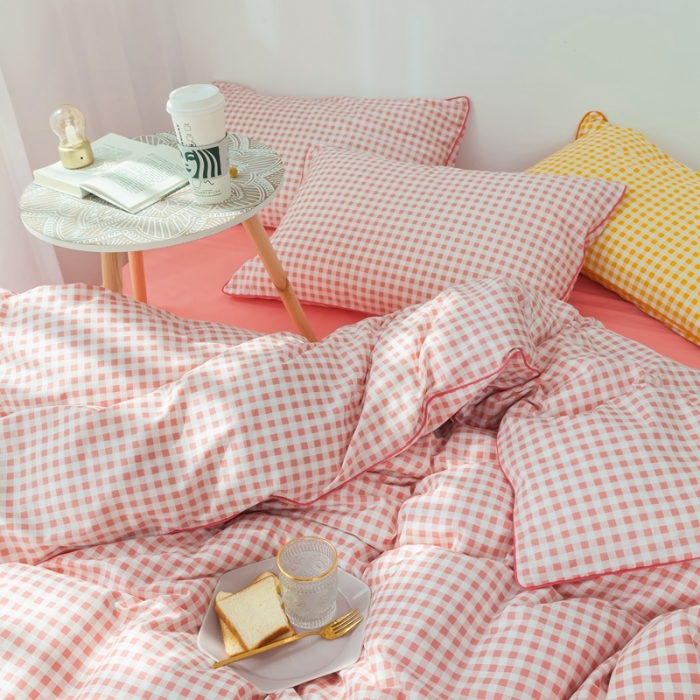 91家纺网 家纺一手货源 找家纺 （总）星期八 2020新款全棉13372格子嵌条系列四件套