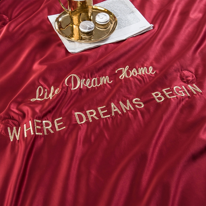 91家纺网 家纺一手货源 找家纺 骏腾 2022新款水洗真丝夏被四件套 简爱-酒红