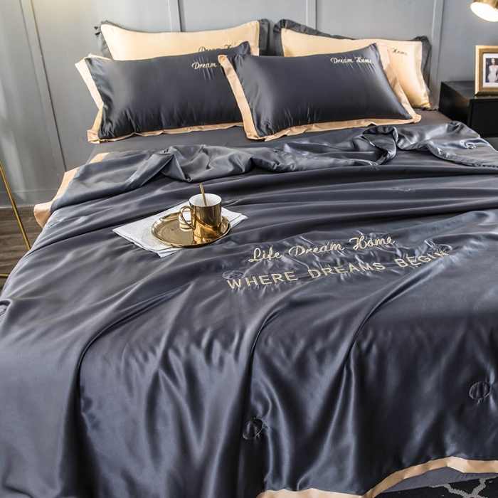 91家纺网 家纺一手货源 找家纺 骏腾 2022新款水洗真丝夏被四件套 简爱-深灰