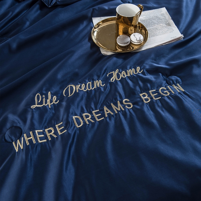 91家纺网 家纺一手货源 找家纺 骏腾 2022新款水洗真丝夏被四件套 简爱-深蓝