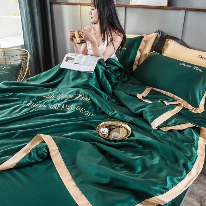 91家纺网 家纺一手货源 找家纺 骏腾 2022新款水洗真丝夏被四件套 简爱-水绿