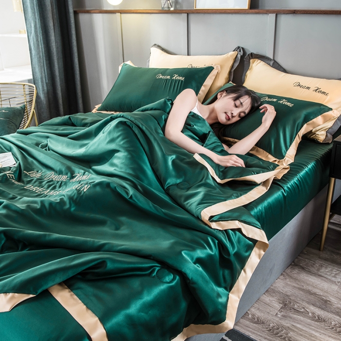 91家纺网 家纺一手货源 找家纺 骏腾 2022新款水洗真丝夏被四件套 简爱-水绿