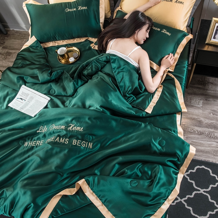 91家纺网 家纺一手货源 找家纺 骏腾 2022新款水洗真丝夏被四件套 简爱-水绿