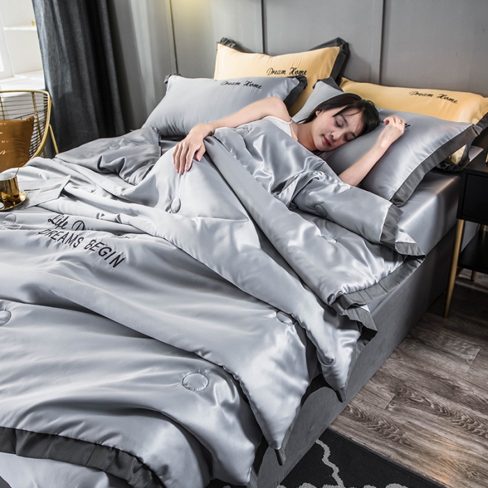 91家纺网 家纺一手货源 找家纺 骏腾 2022新款水洗真丝夏被四件套 简爱-银灰