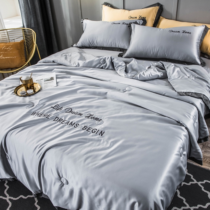 91家纺网 家纺一手货源 找家纺 骏腾 2022新款水洗真丝夏被四件套 简爱-银灰