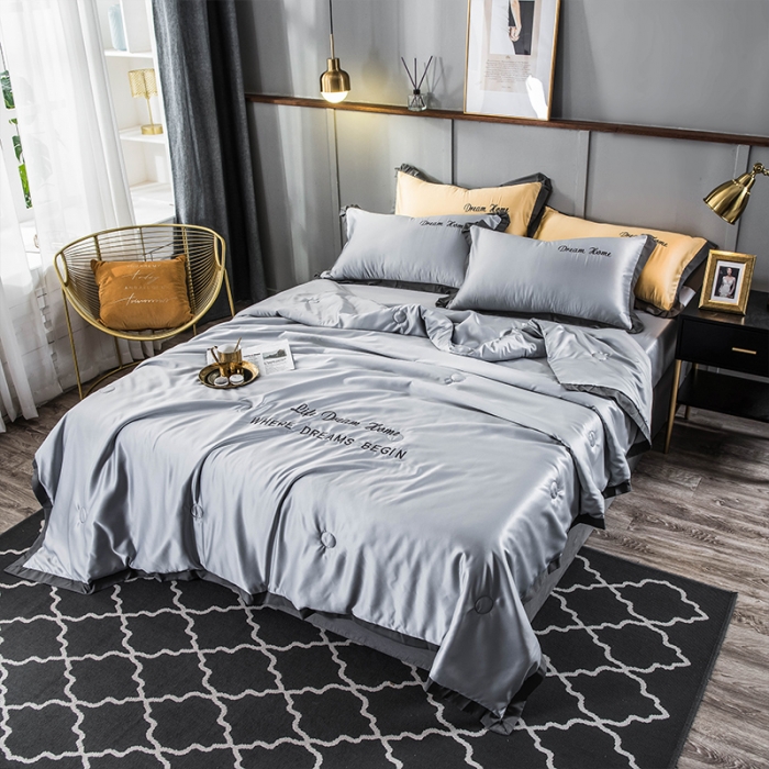 91家纺网 家纺一手货源 找家纺 骏腾 2022新款水洗真丝夏被四件套 简爱-银灰