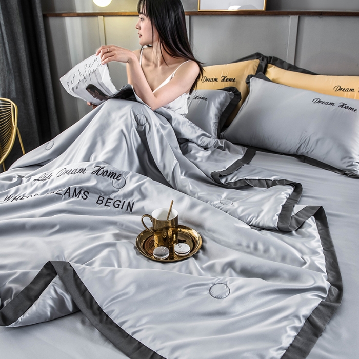 91家纺网 家纺一手货源 找家纺 骏腾 2022新款水洗真丝夏被四件套 简爱-银灰