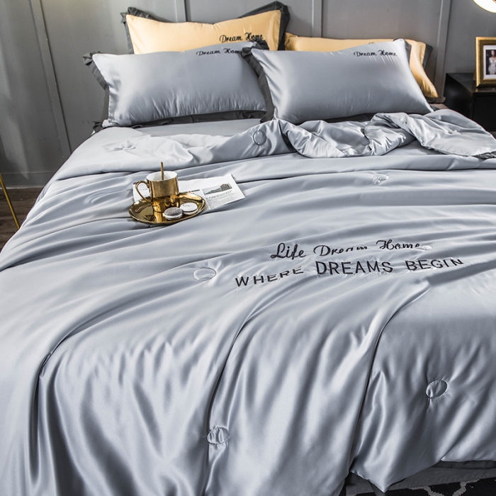 91家纺网 家纺一手货源 找家纺 骏腾 2022新款水洗真丝夏被四件套 简爱-银灰