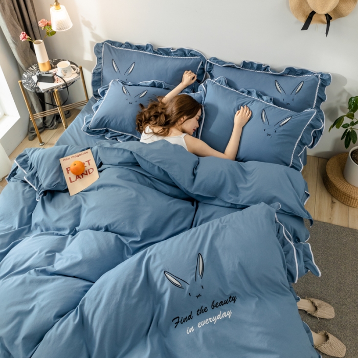 91家纺网 家纺一手货源 找家纺 （总）ab家纺 2020新款兔耳朵绣花水洗棉四件套